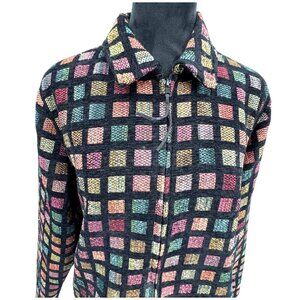 Vintage Women Colorblock Tapestry Zip Jacket Geometric Size Large Lagenlook Boxy